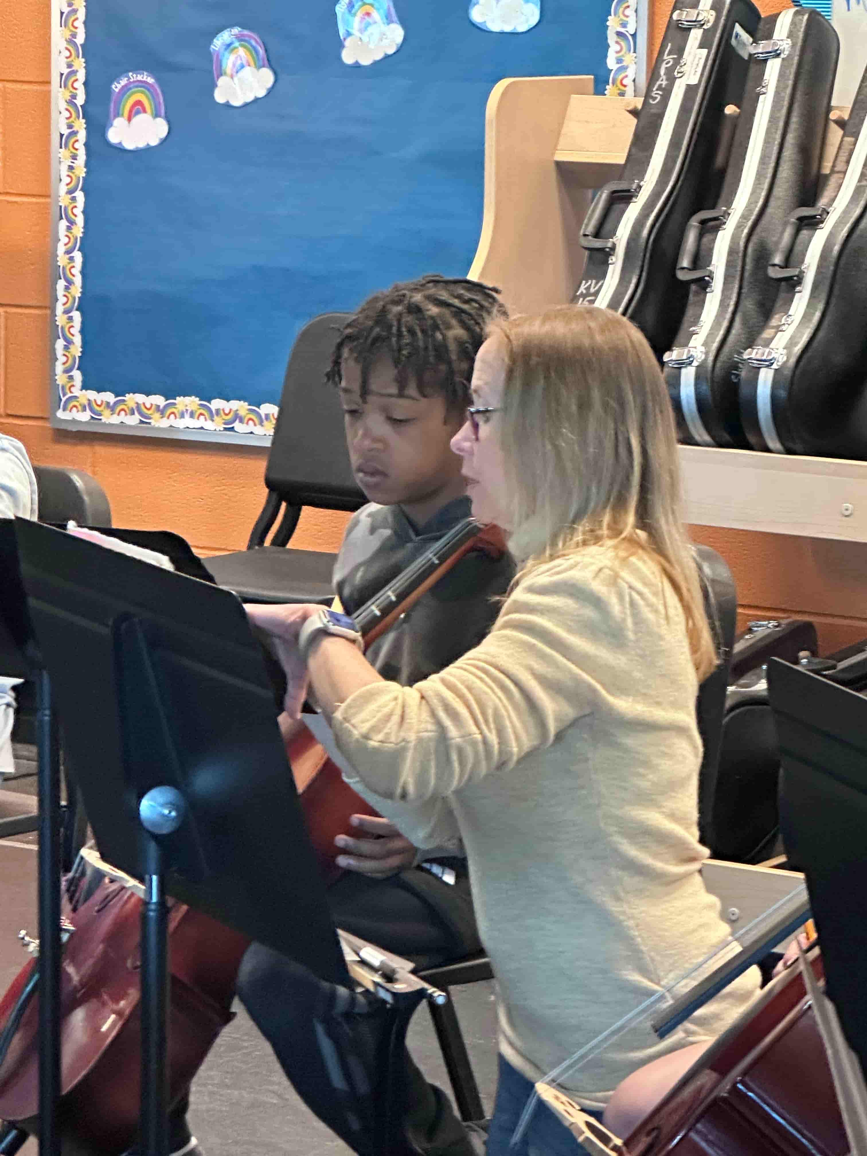 Student learning music theory during Brandi Hart musical enrichment workshop